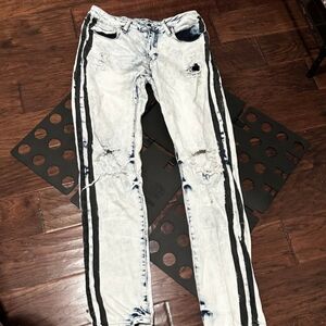 Rue21 Light Blue Skinny Supreme Flex Black Side Striped Moto Jeans 32/32